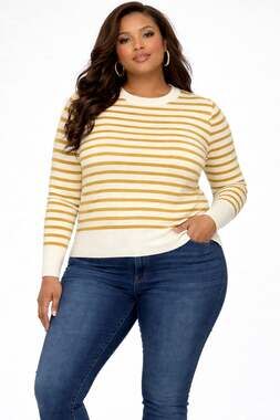 Loft Striped Long Sleeve Knit Sweater Pullover Mustard Yellow Womens Size XL New